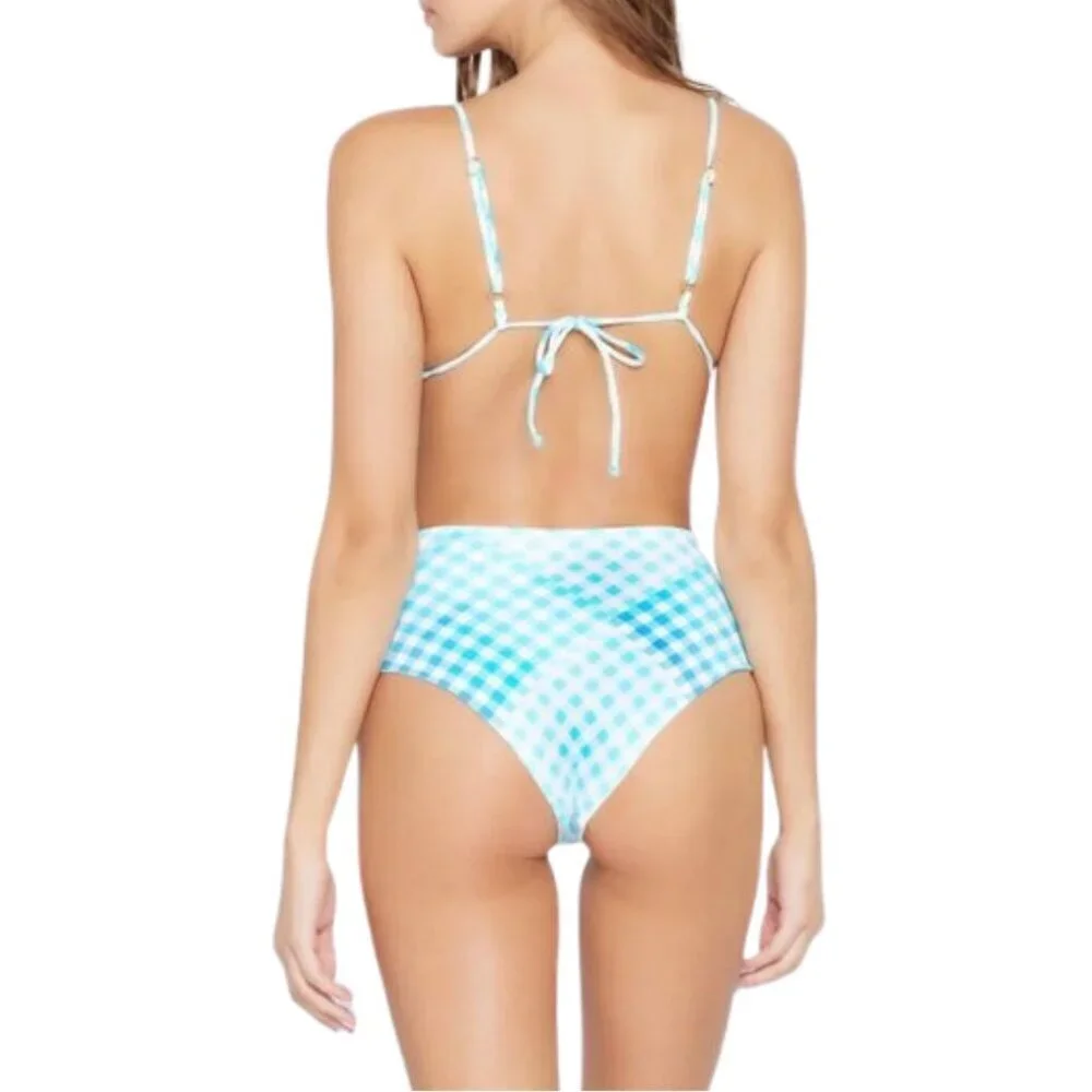 NWT L*Space Portia Retro High Waisted Cheeky Bikini Bottom in Picnic Plaid Sz. M
